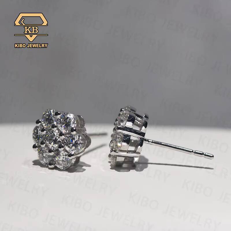 Wholesale Custom Classic Fine Jewelry Earrings Men VVS Moissanite 925 Sterling Silver Iced Out 9mm Flowers Stud Earings Women