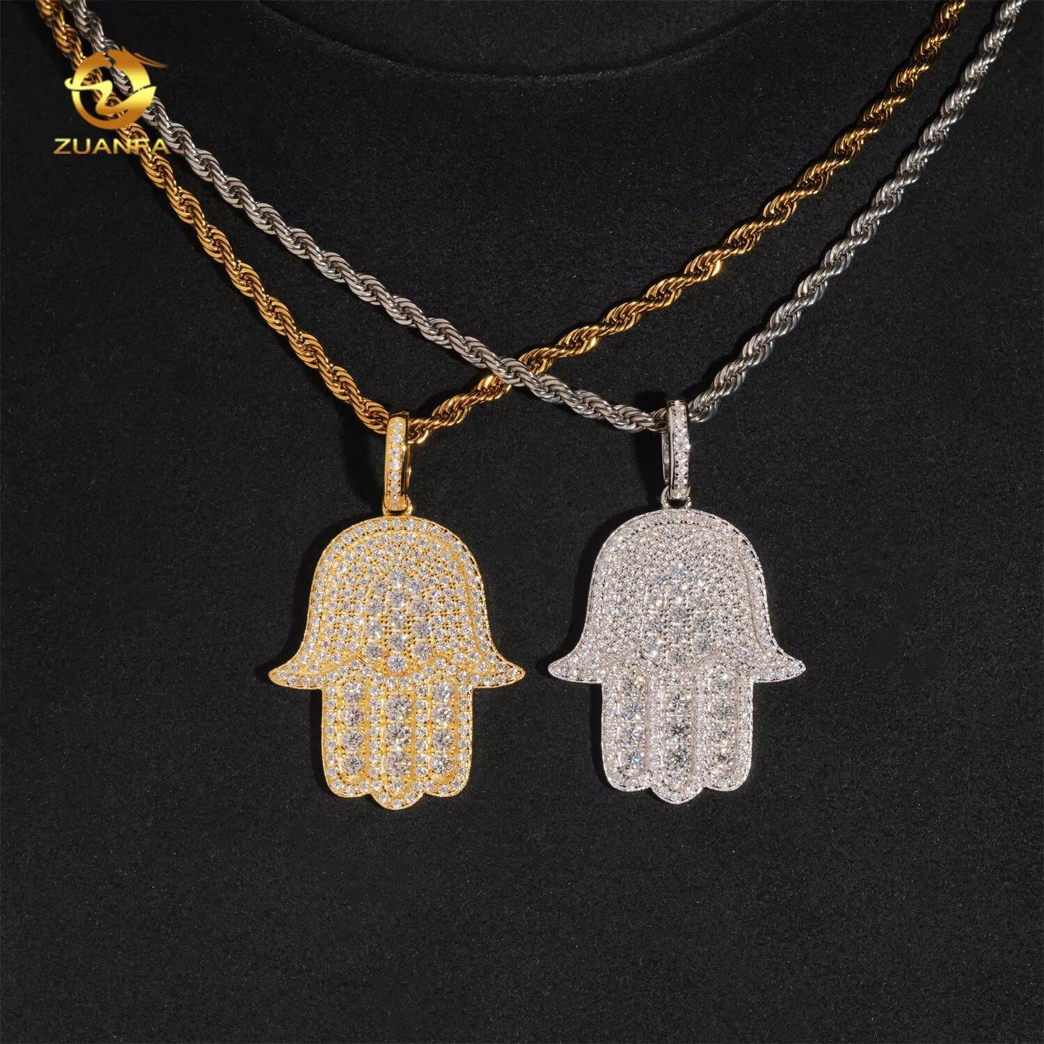 Hip Hop Fashion Rapper Charm 925 Sterling Silver Iced Out Diamond Moissanite Hamsa Hand Pendant
