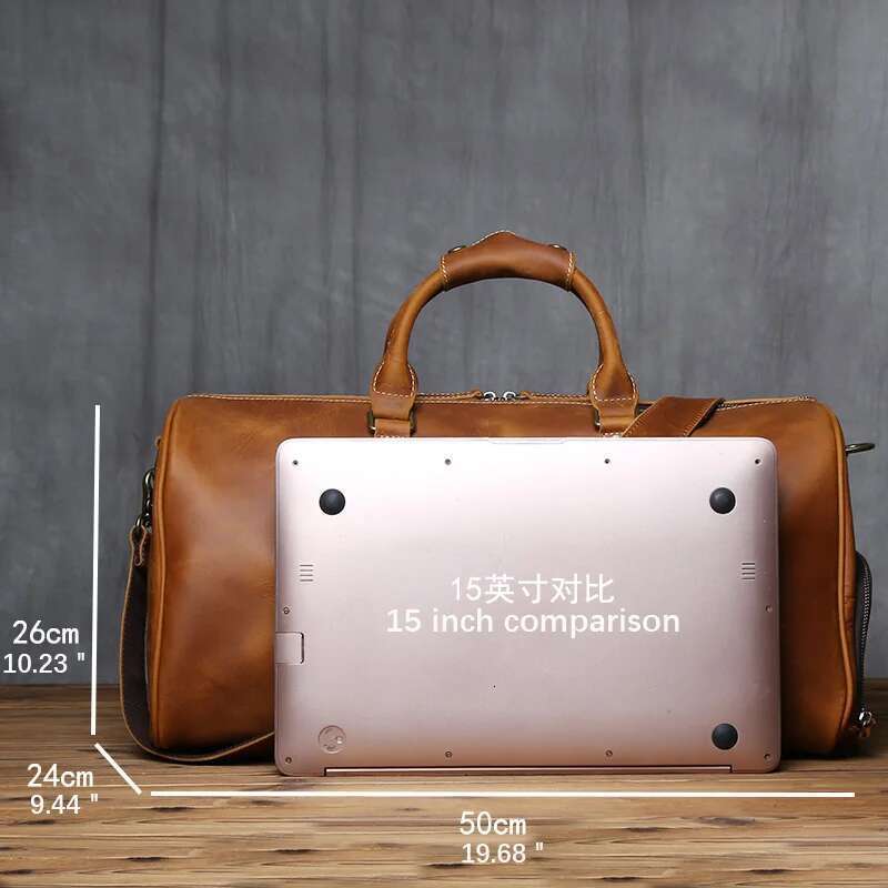 NZPJ Vintage Genuine Men's Travel Original Natural Cowhide Handbag Crazy Horse Leather Crossbody Computer Bag
