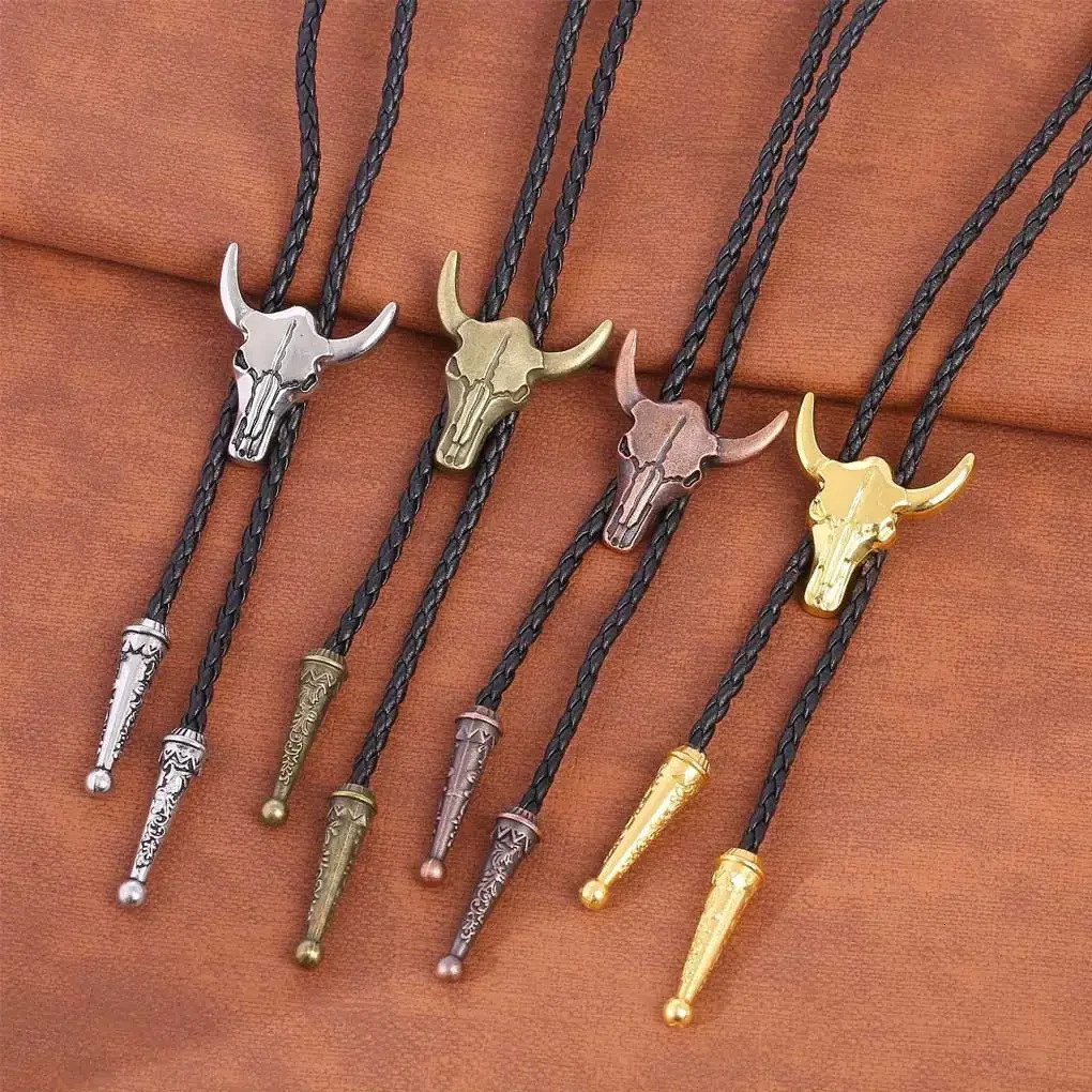 Golden Ties for Men American Cowboy Garment Accessory Tie Adjustable Bull Head Western Cowboy Bolo Tie Pendant Necklace 250430