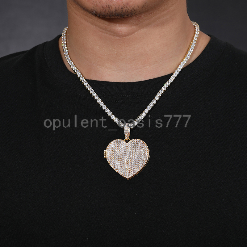 Jewelry Hip Hop Heart Shape Locket Photo Pendant Iced Out moissanite Diamond Empty Memory DIY Picture Pendant