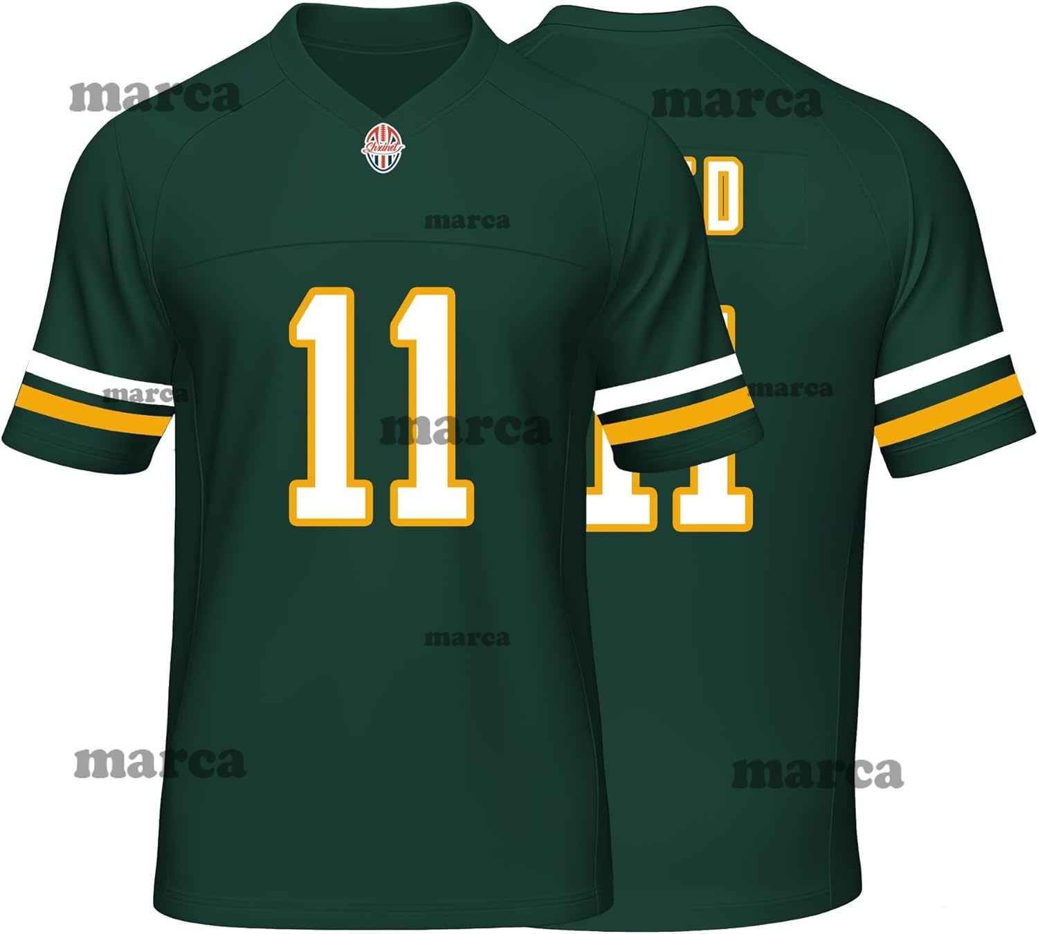 Custom Mens/Youth Football Stitched T-Shirt for Sports Fan Green/White No Brand/Logos