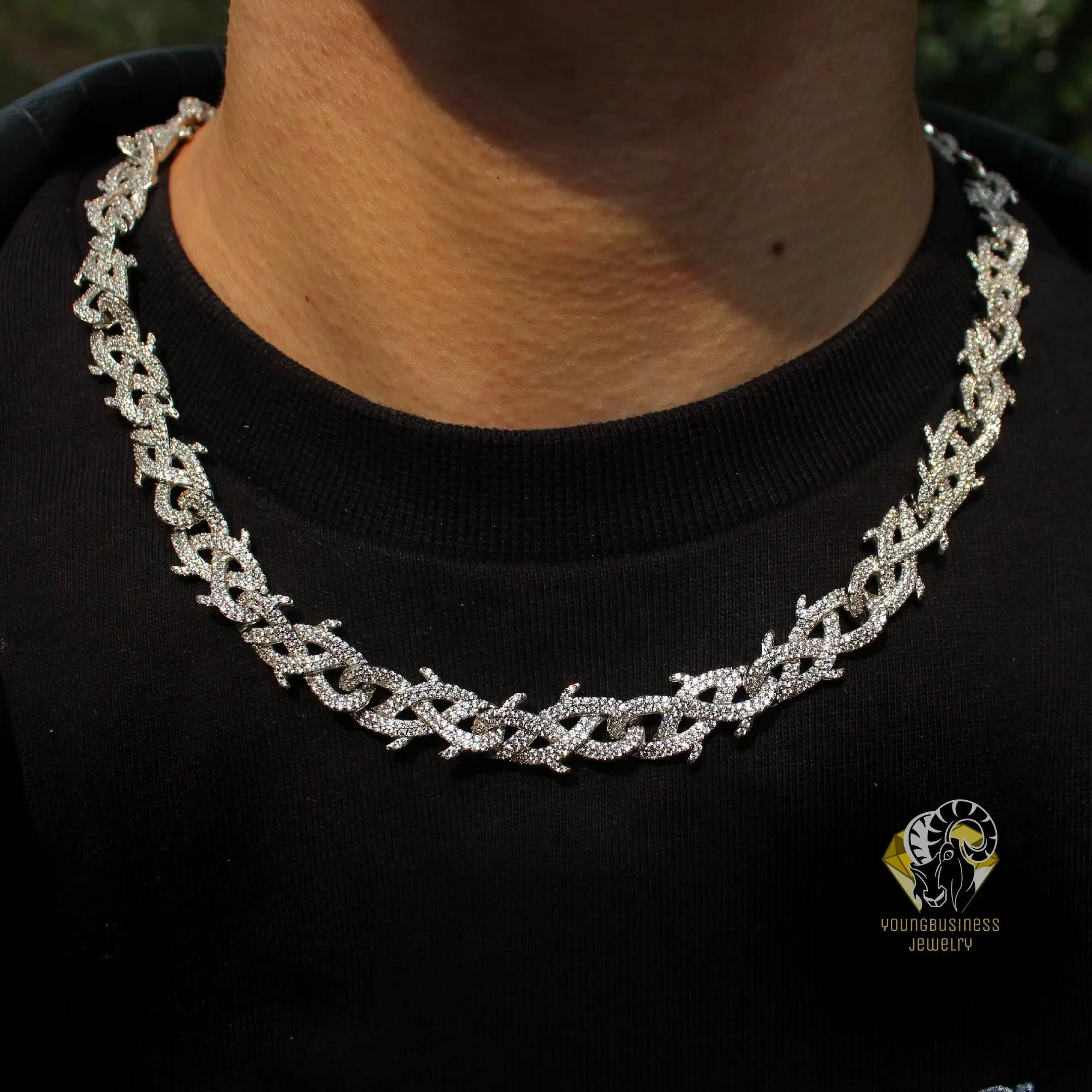 Mens 18K Gold and Moissanite Silver Cuban Link Chain Iced Out Hip Hop Style Religious Bracelet and Anklet Necklace