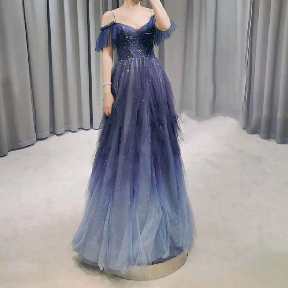 Dresses For Women Off The Shoulder Navy Blue Tulle Dress tail Party Prom Chic Formal Ocn Vestido Feminino