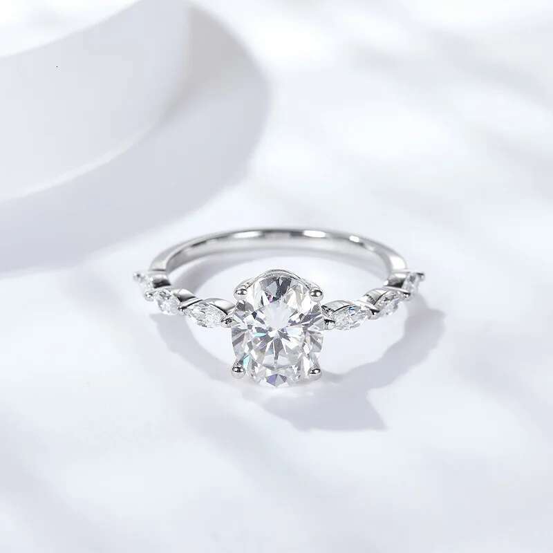 2CT D Color 18K Gold Shaped Moissanite Womens Ring 925 Silver Oval Egg Shape Moissanite Diamond Ring for Women