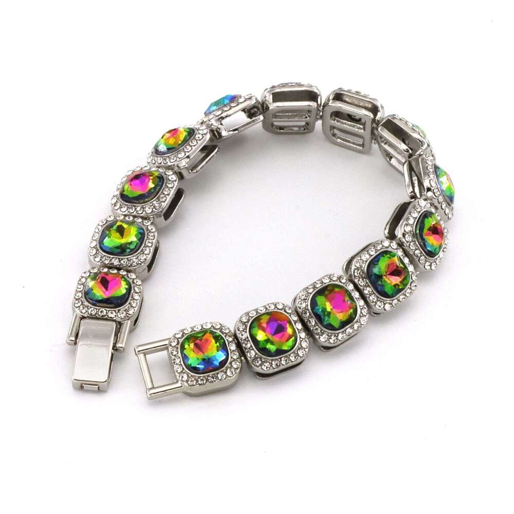 Hip hop jewelry designer men women necklaces bracelets colorful rock sugar square diamond studded necklaces punk Cuban chains