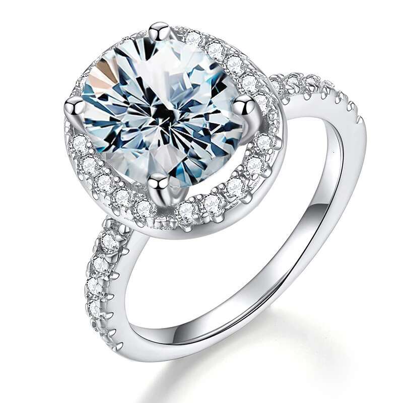 KNB Luxury 3CT Big Moissatine Diamond Wedding Engagement Oval Halo Rings for Women Original 925 Sterling Silver Fine Jewelry