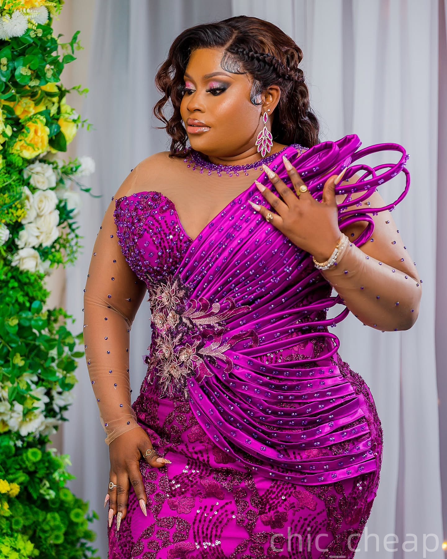 Mermaid Purple Plus Size Prom Dresses 2025 Crystals Floral Lace Sequined Evening Formal Party Second Birthday Engagement Gowns Dress For Special Occas