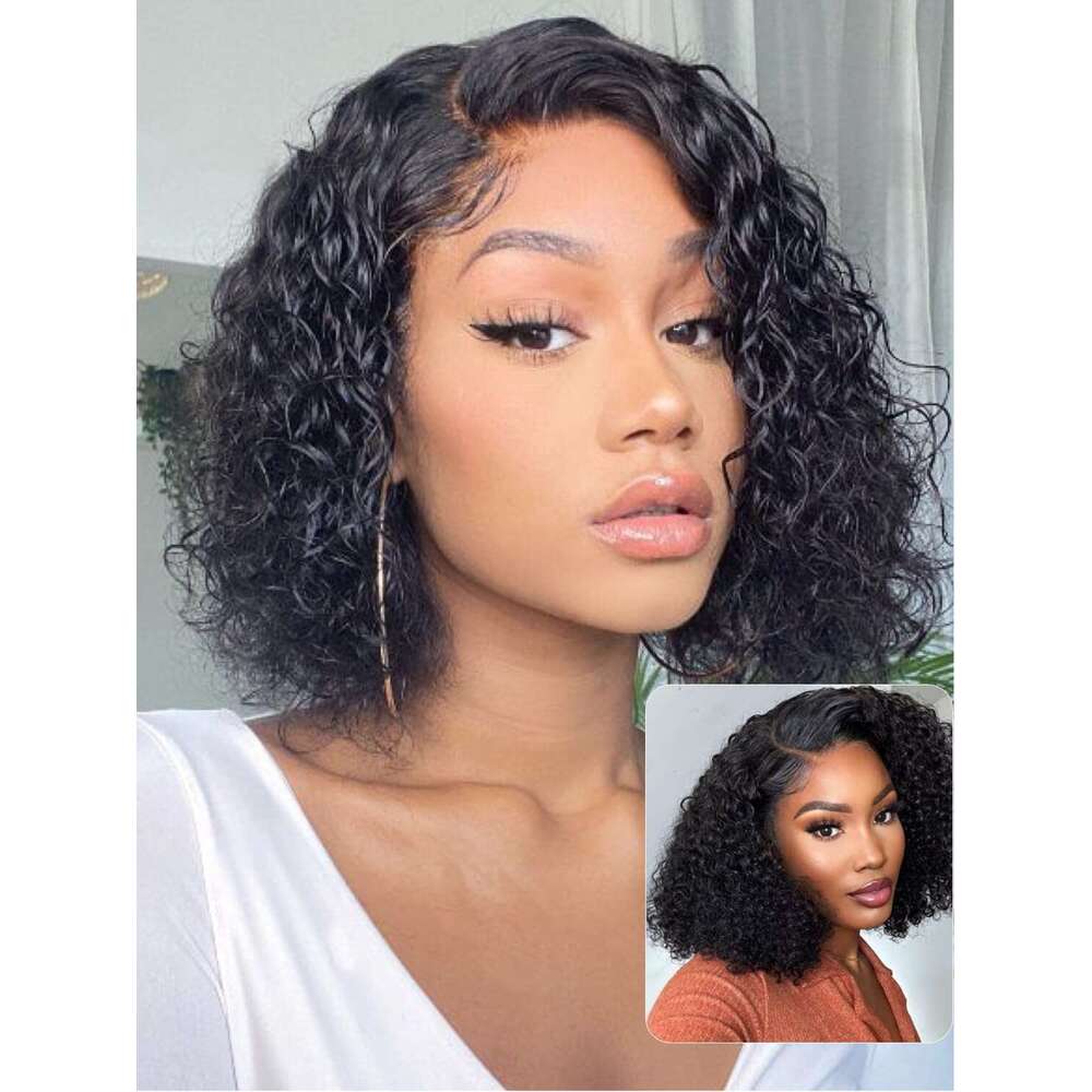 UNICE 10 inch Short Curly Beyond Basics Bob Human Hair Bye Knots Glueless Wigs Plucked Pre Cut 7x5 HD Lace Closure Ready to Go Wig Black Color