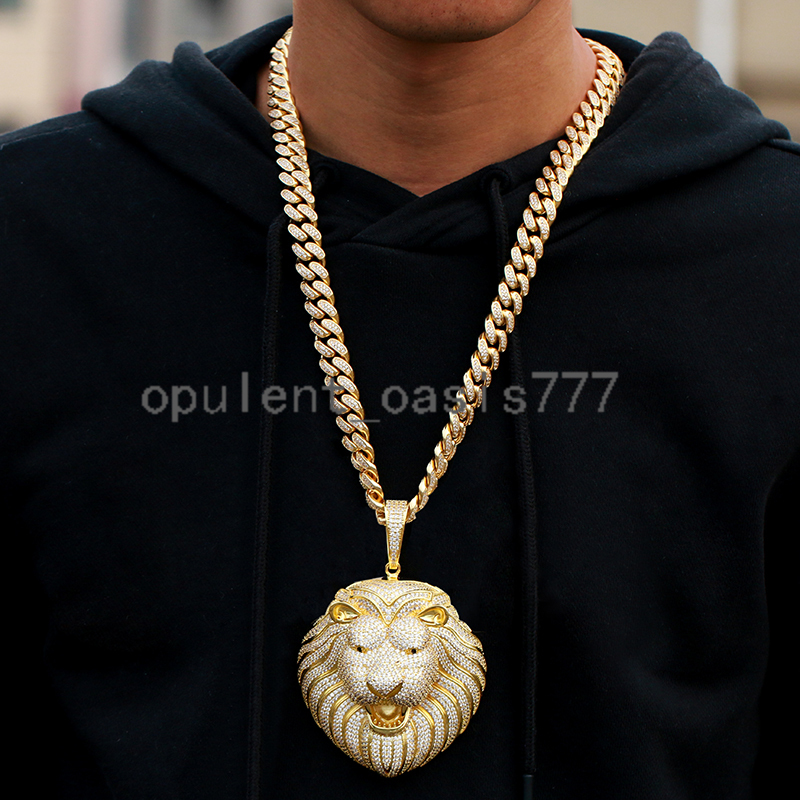 High Quality moissanite moissaniteia moissanite Pendant Hand Setting Lion Head Necklace White Gold Pendant Hip Hop Jewelry