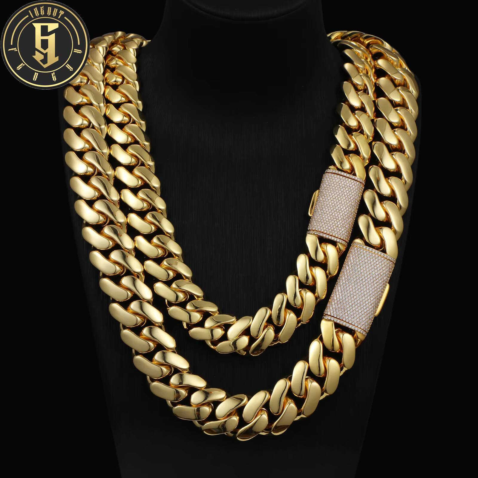 Jewelry Wholesale Heavy Iced Out Diamond Lock Buckle 18K Gold Plated Brass Rapper Chunky Cuban Link Chain Necklace