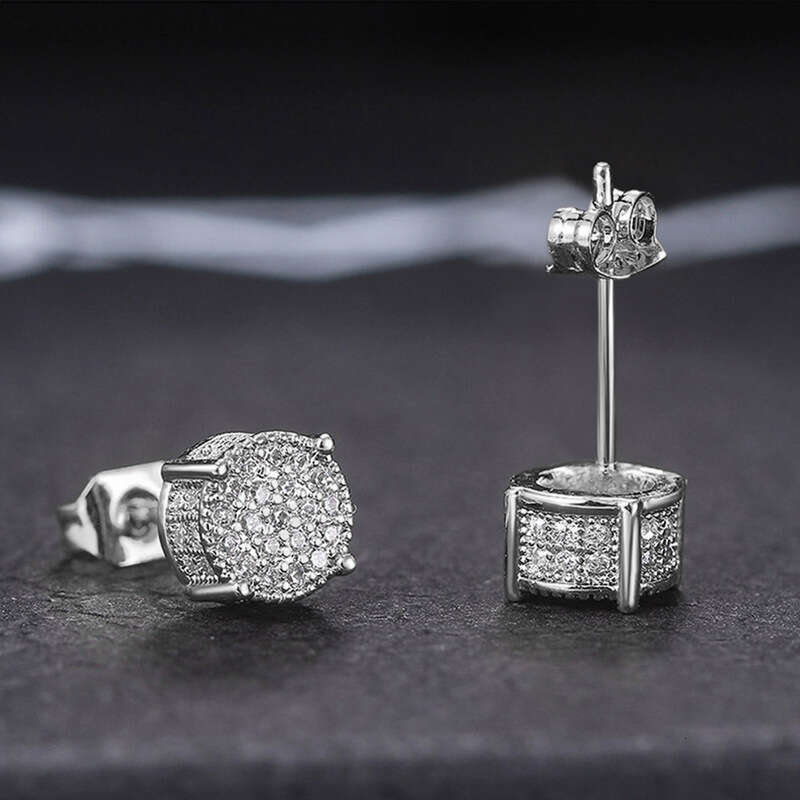 Cao Shi Full Dia Hip Hop Men's With Micro Inlaid Zircon Electroplated Round Earrings