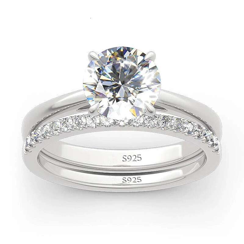 ANZIW 2 Carat All Moissanite Ring Bridal Sets Silver 925 Solitaire Engagement Wedding Rings Stackable Eternity Bands for Women