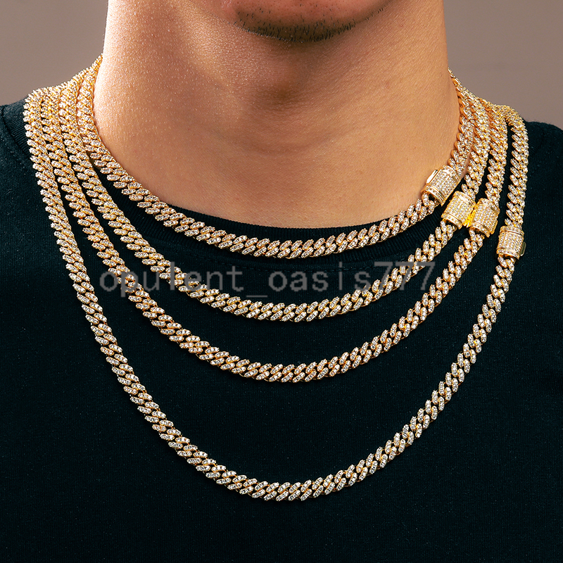 Cadenas Large Stock Bling Hip Hop Jewelry 6mm 18K Gold Plated moissanite Diamond Iced Out Cuban Link Chain Necklace for Men Women