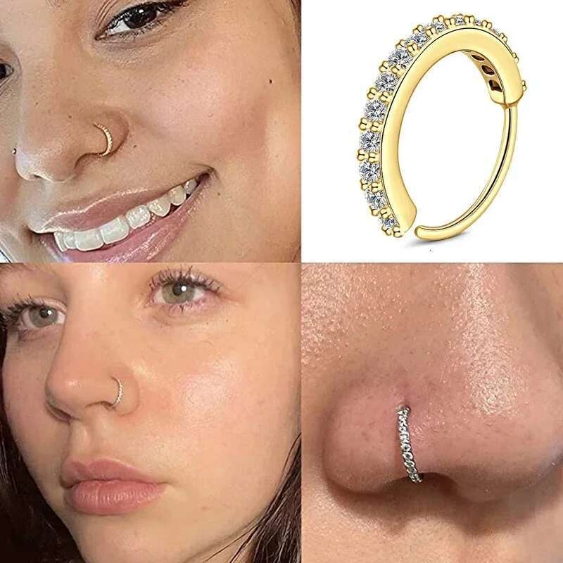 Cubic Zircon Fake Ring For Women Stainless Steel Round Cartilage Tragus Helix Ear Nose Piercing Falso Nariz Body Jewelry