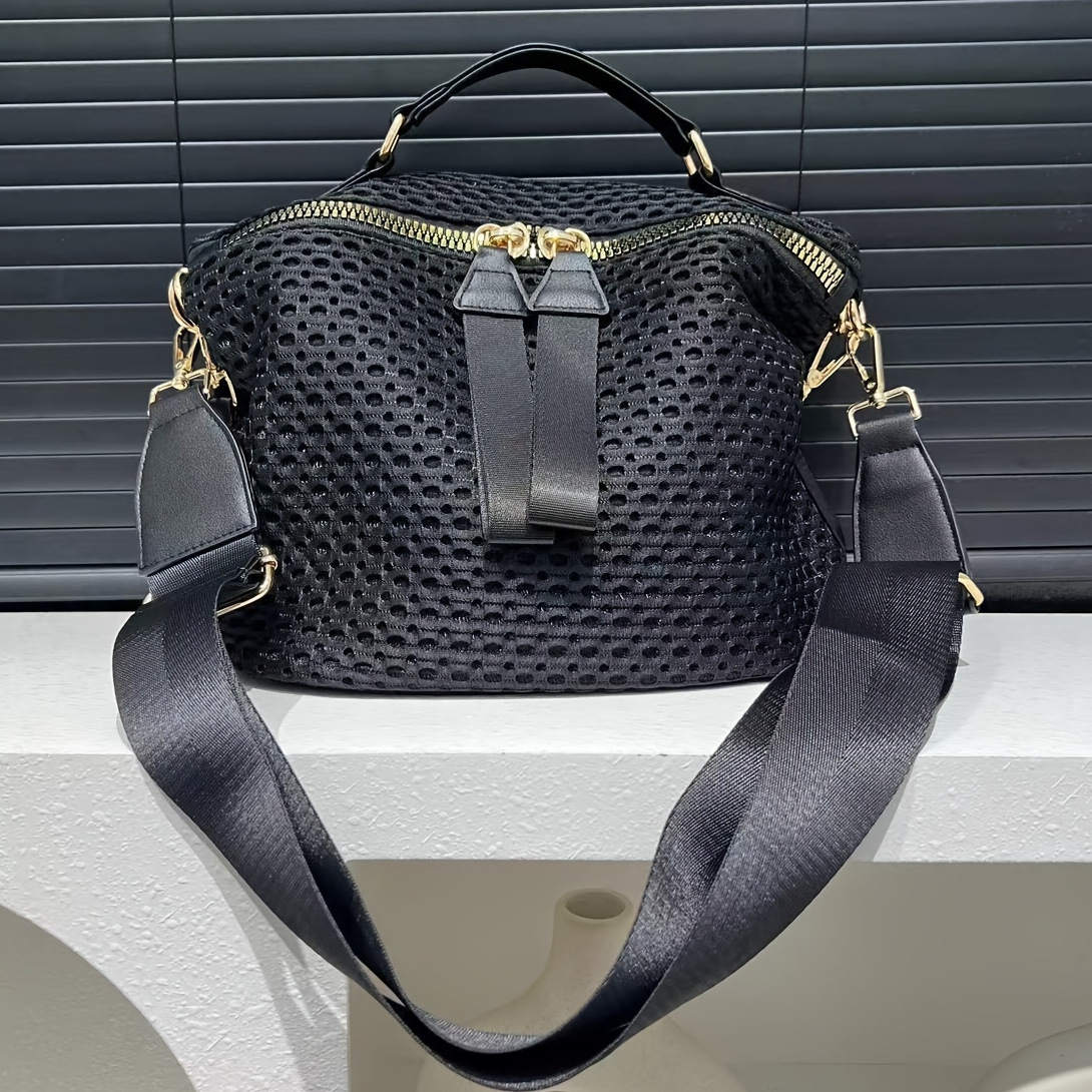 Ladies' Fashion Nylon Mesh Splicing Elegant Handbag Large Capacity Multi Pocket Shoulder Bag