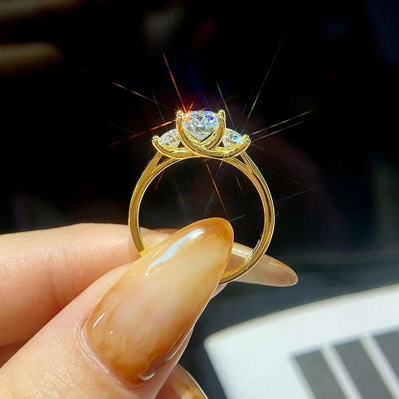 KNB 1CT Brilliant Certified Round Moissanite Diamond Wedding Rings For Women Real 925 Sterling Silver Gold Color Fine Jewelry