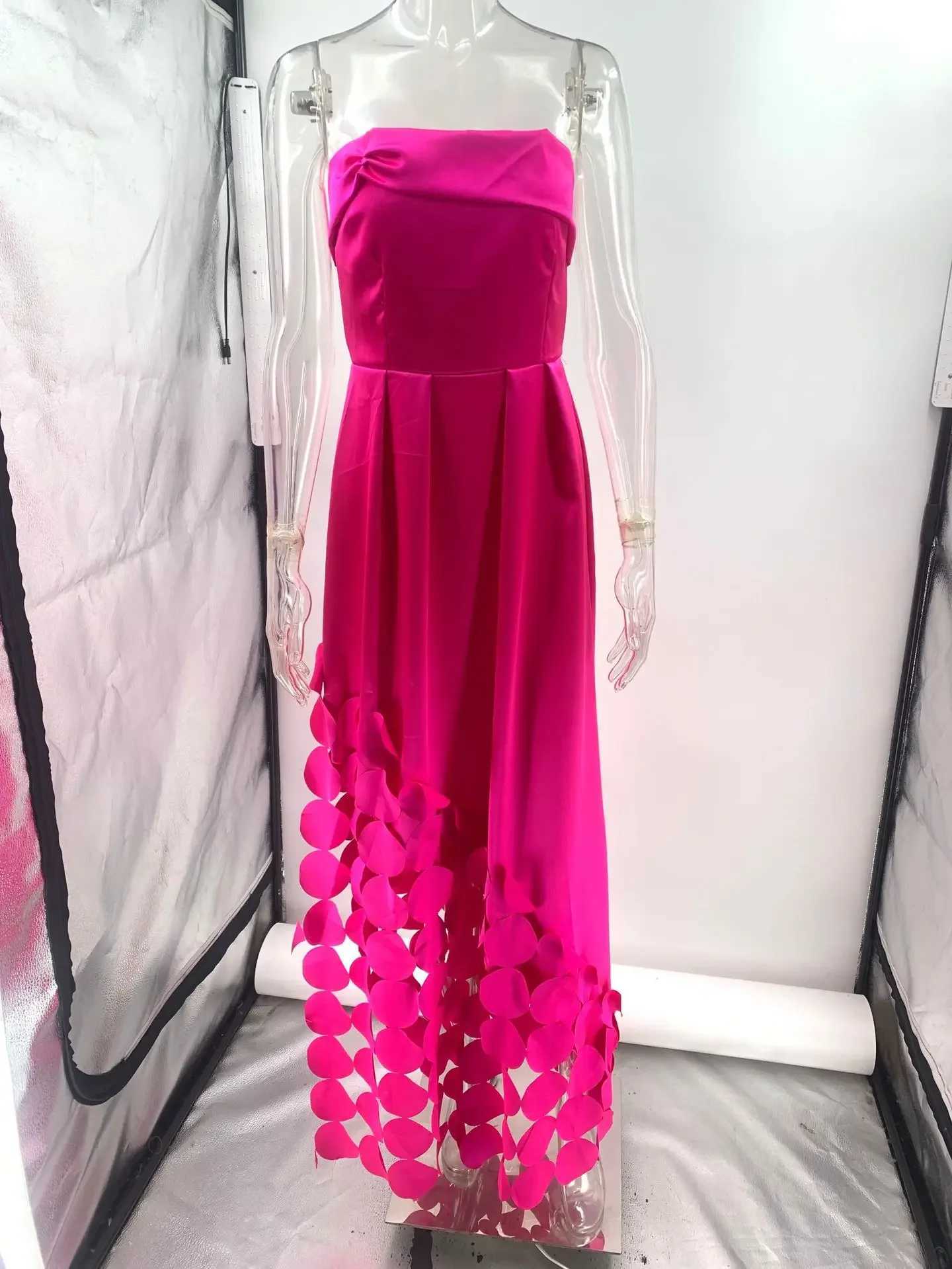 European and American fashion strapless high waisted evening gown womens design sense patchwork satin sexy dress vest W250430