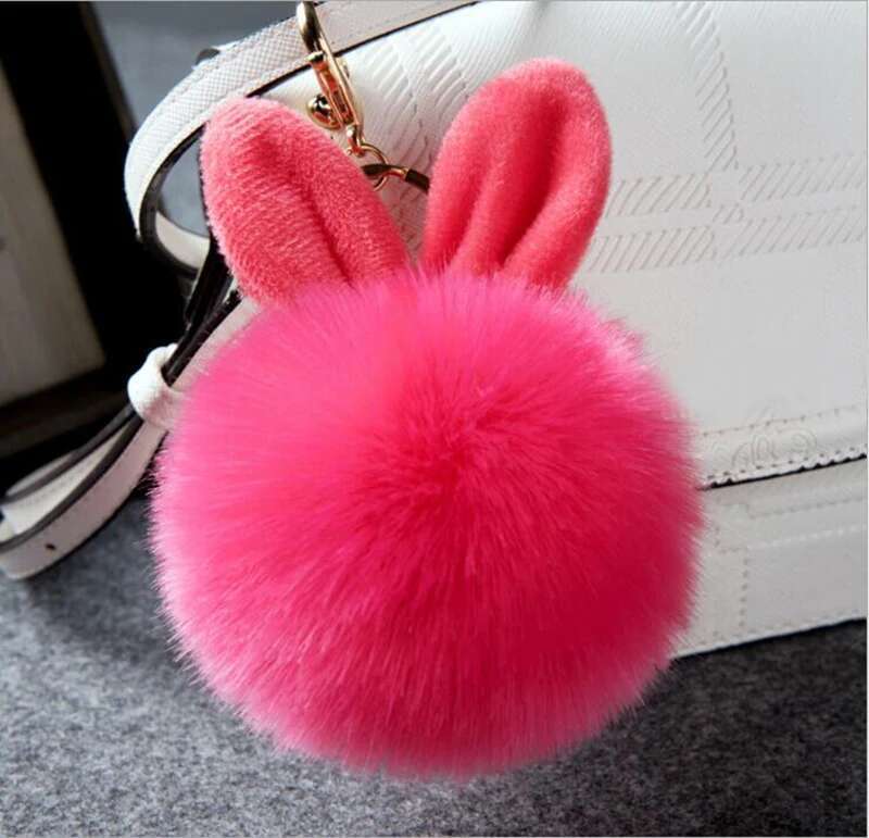 18 Colors Fluffy Fur Pom Keychain Soft Plush Rabbit For Women Girls Charm Bag Pendant Key Chain Jewelry Gifts