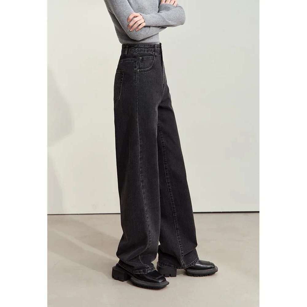 Amii Minimalism Women's Jeans 2024 Autumn New Casual Cotton Denim Pants Retro Trendy Loose Straight Wide-Leg Trousers 12443249