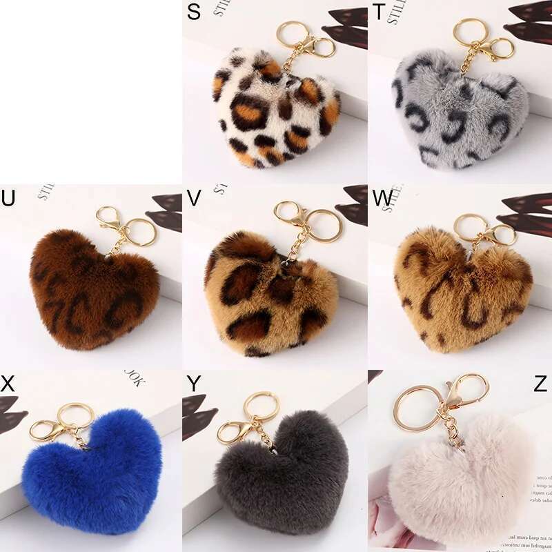Large Heart Pompom Key Chain For Women Rainbow Plush Ball Keychain Car Bag Pendant Fashion Jewelry Fluffy Love Pompons Keyring