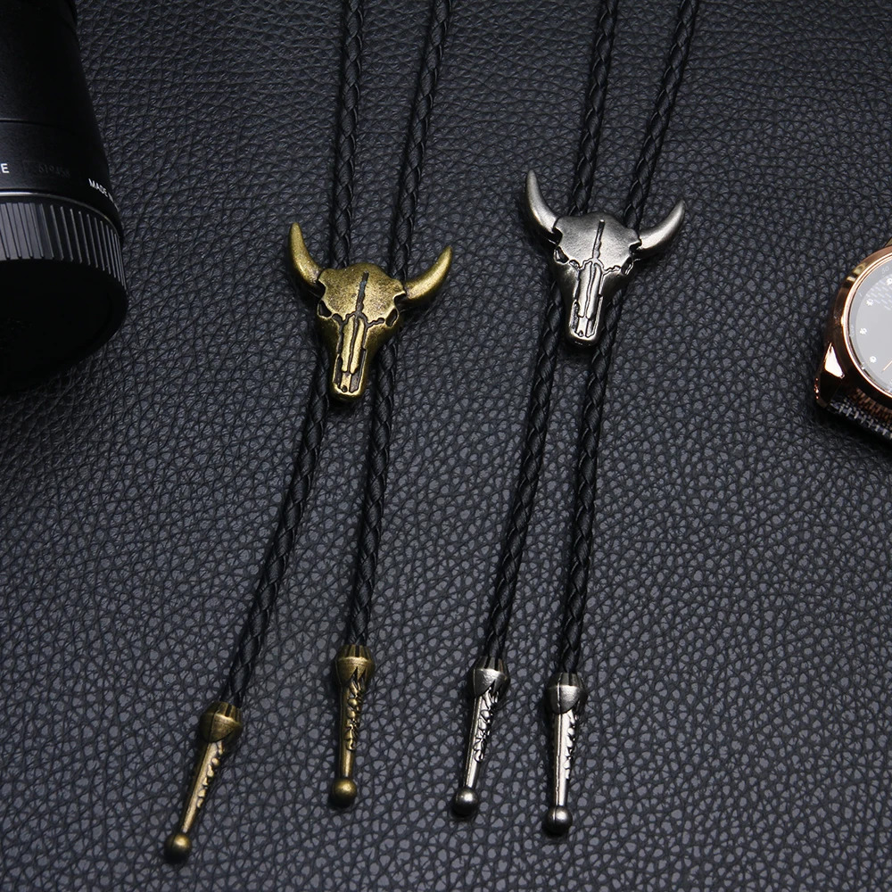 Fashion Mens Leather Cow Head Bolo Tie Necklace Jewelry Retro Western Cowboy Mens Gifts Necktie Men Accessories 250430