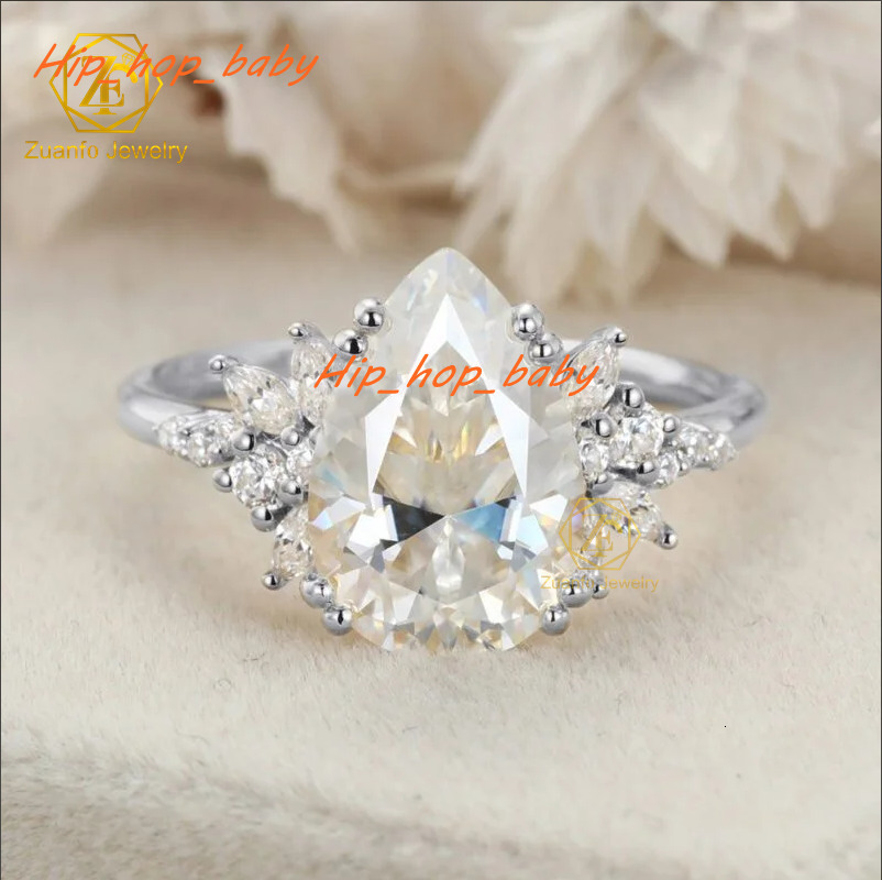 Luxury 3CT 8x10mm D VVS Pear Shape Moissanite 14K Gold Wedding Ring with Antique Design Gift with GRA Certificate