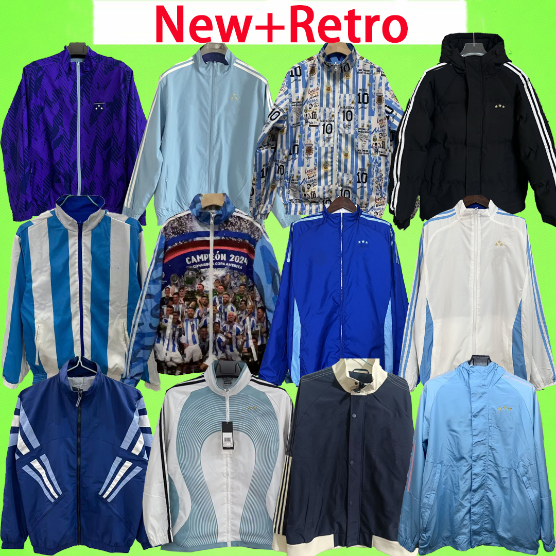 New + Retro Argentina 2026 soccer tracksuits long sleeve coat Messis football shirt Maradona jerseys windbreaker Two-sided suit 1994 1996 1998 kit zipper down jacket