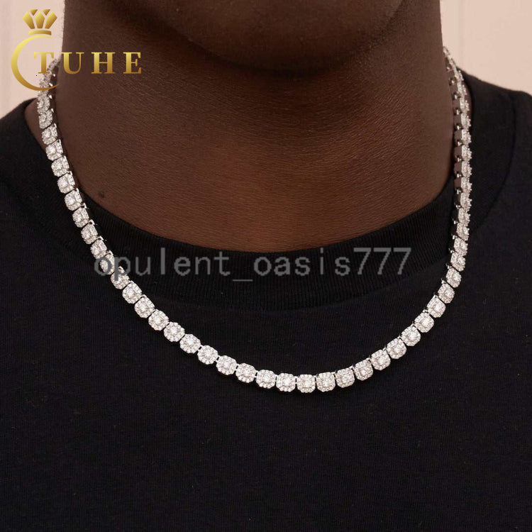 Fashion Hip Hop Jewelry Mens 6mm 925 Sterling Silver Micro Clustered VVS Moissanite Diamond Iced Out Halo Tennis Chain Necklace