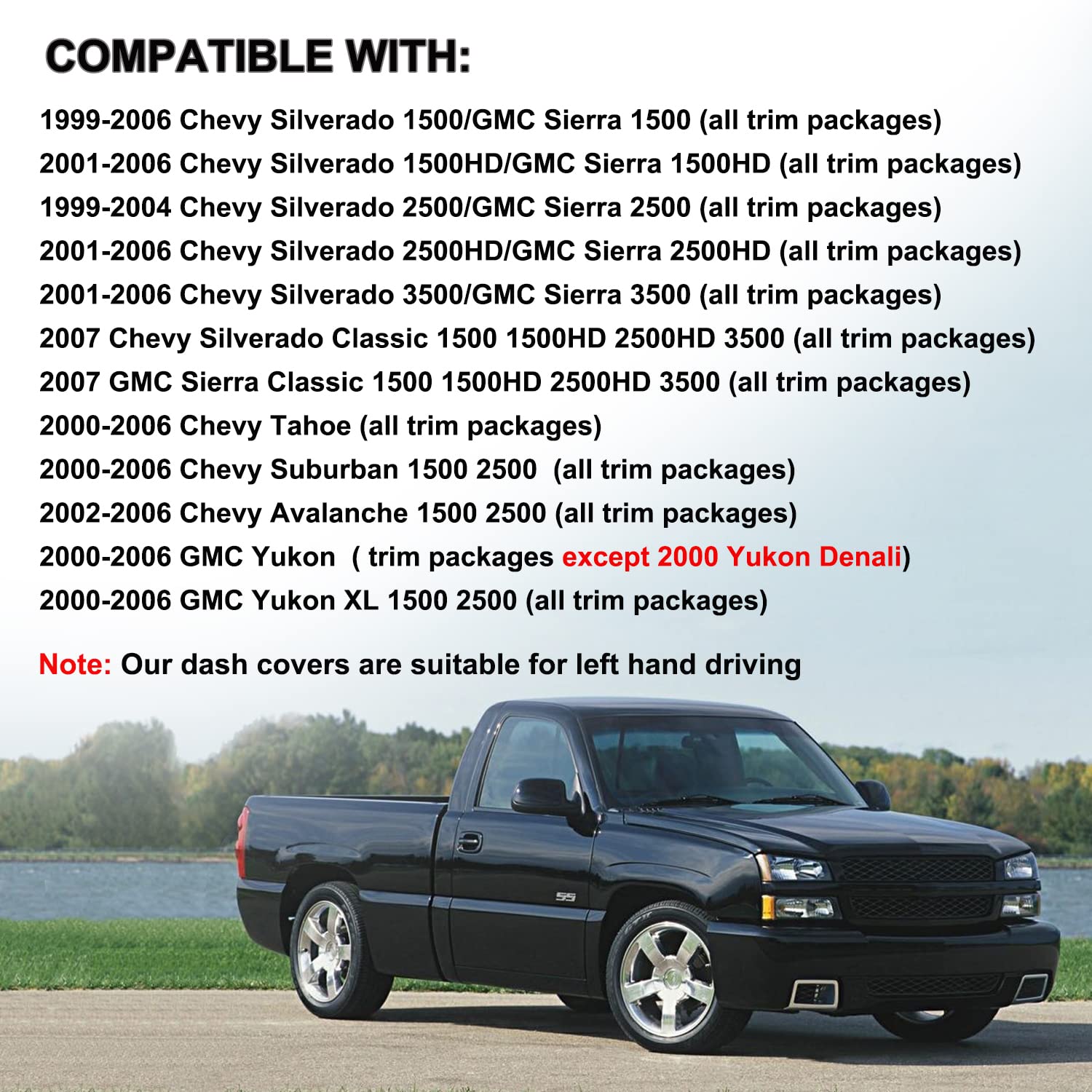 Custom Fit 1999-2006 Chevy Silverado & GMC Sierra Dash Cover | UV-Resistant Anti-Crack Dashboard Protector | Form-Fitting Design, Easy Installation