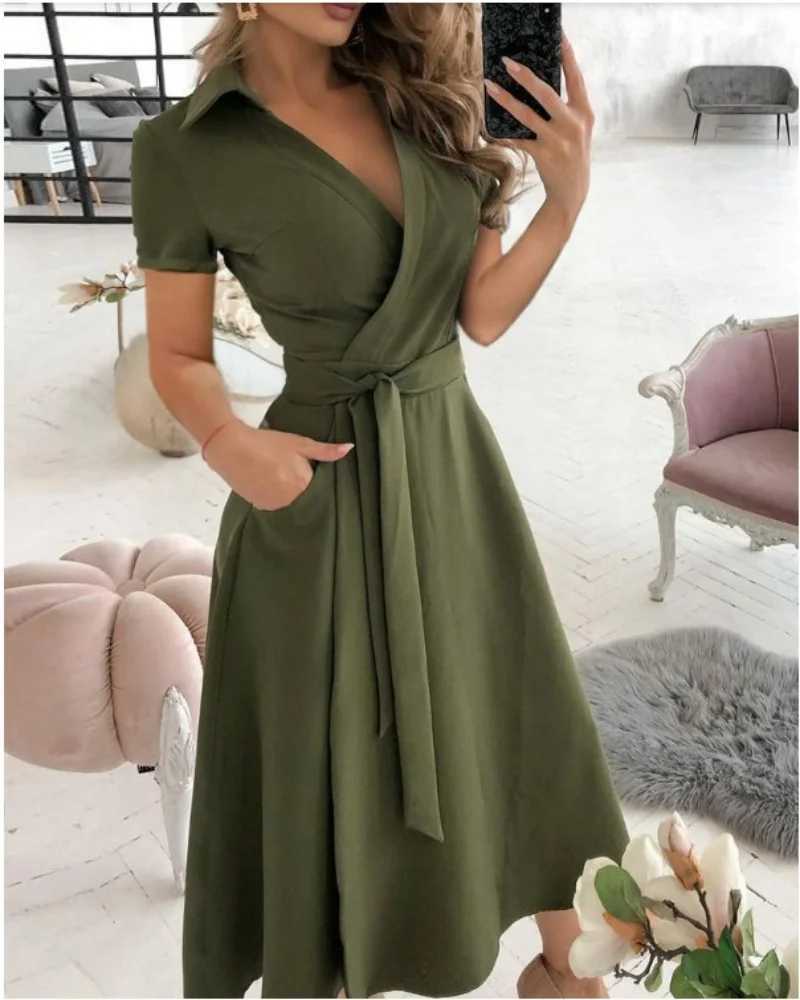 Rainbow striped printed summer dress 2023 womens button short sleeved casual retro shirt long skirt elegant long skirt W250430