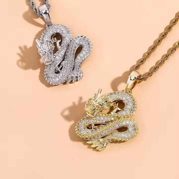 Jewelry Diamond Pendant Cultural Chinese Dragon Pendant Necklace Hip Hop Urban Jewelry