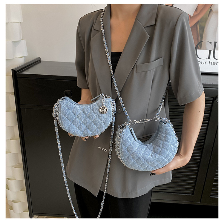 designer bag Canvas denim fashionable diamond grid chain crossbody niche summer casual versatile dumpling bag shoulder bag crossbody bag