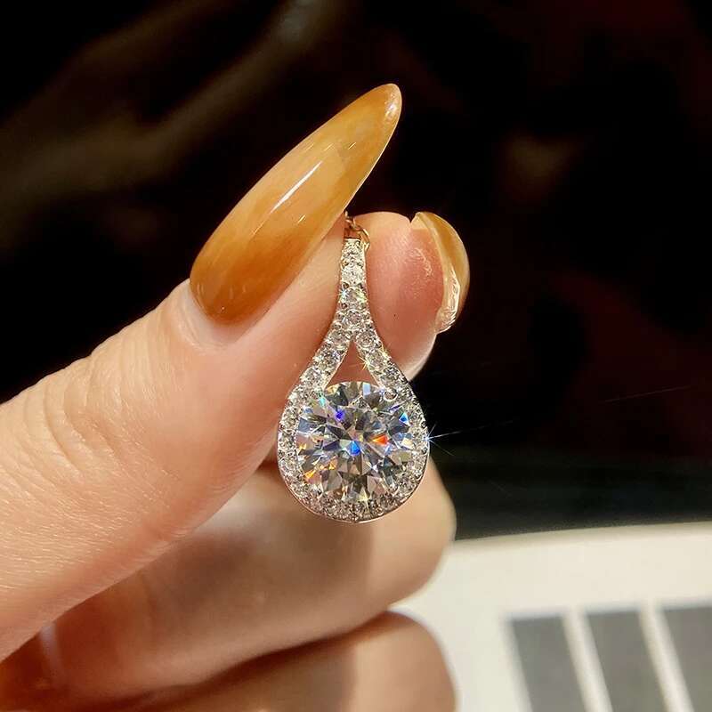 knb 35ct brilliant water drop real moissanite diamond pendant necklace for women real 925 sterling silver wedding fine jewelry