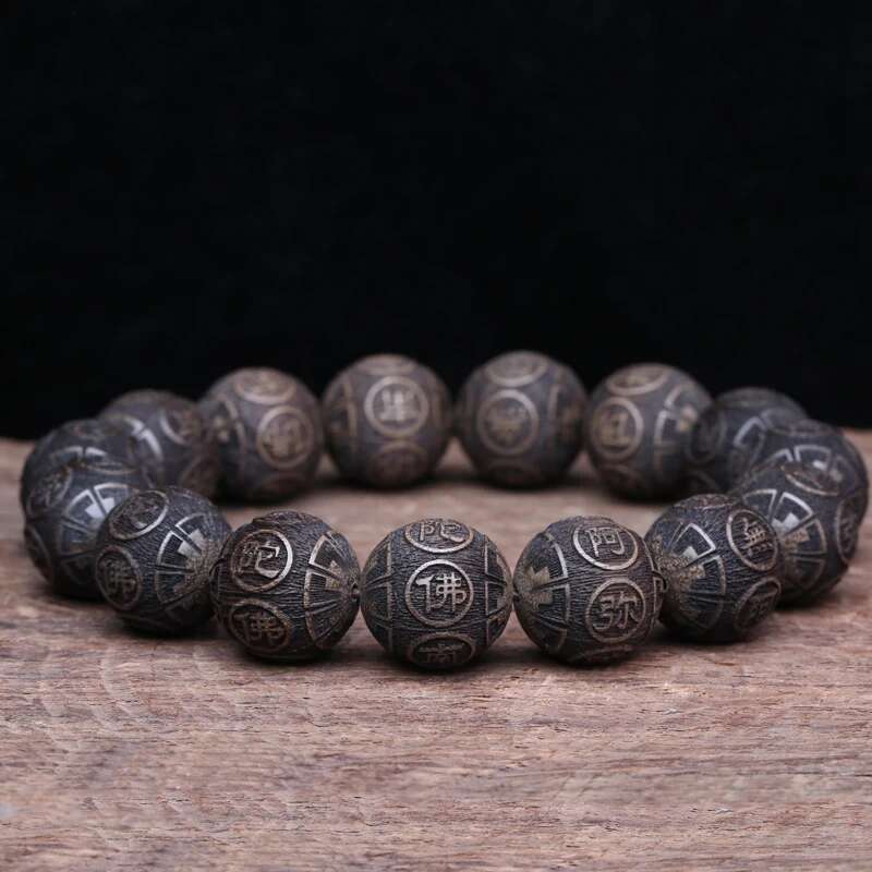 Natural Ebony Bead Bracelet, Tibetan Buddhist Fragrant Wood Meditation Rosary, Charm, Lucky Beads 15Mm