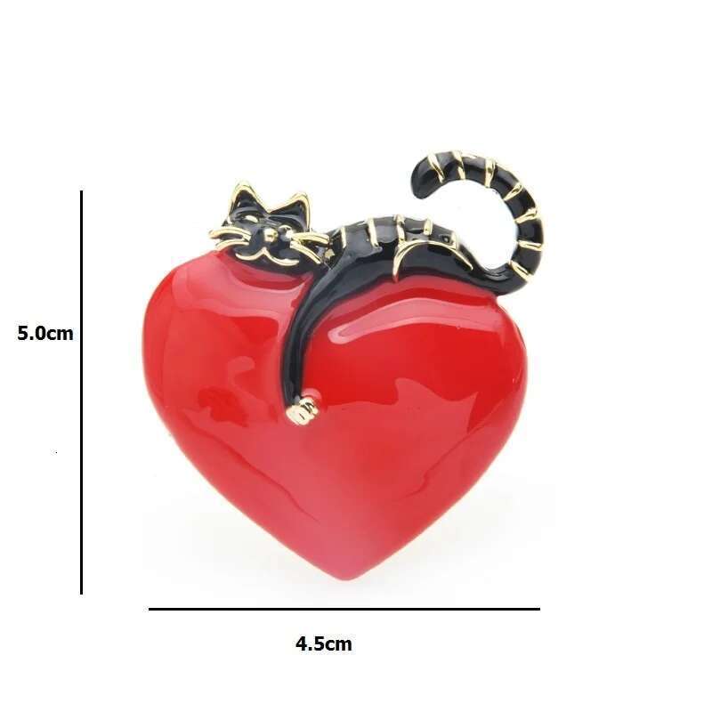 Original Enamel Heart Lazy Cat Pins For Lovers Wedding Jewelry Brooch Christmas New Year Gift
