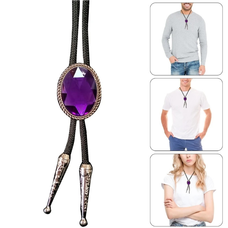 Delicate Diamond Stone Bolo Tie Cowboy Punk Necktie Western Bolo Tie Engraving Charm Bolo Tie Cowboy for Shirt Jeans 250430