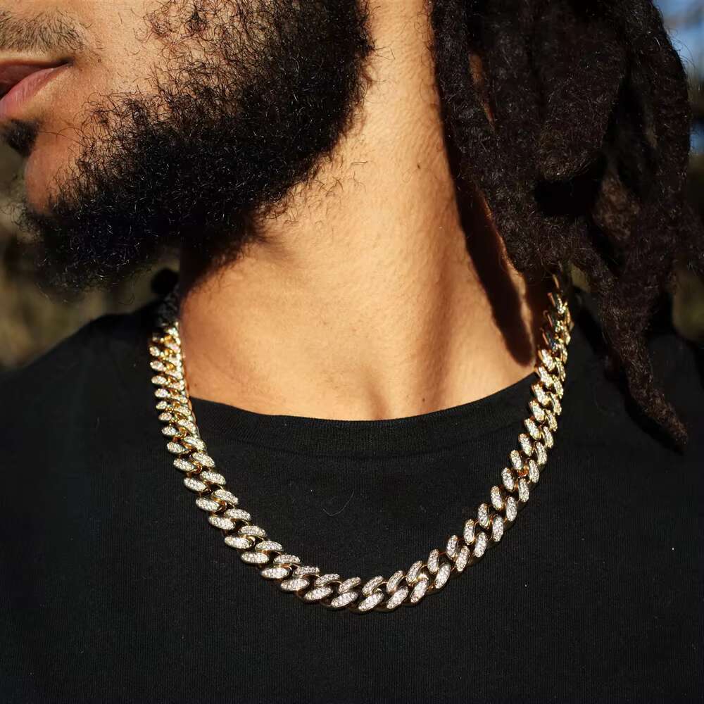 Hip Hop 925 Sterling Silver Cuban Necklace Gold Plated 10mm 12mm Iced Out VVS Moissanite Cuban Chain