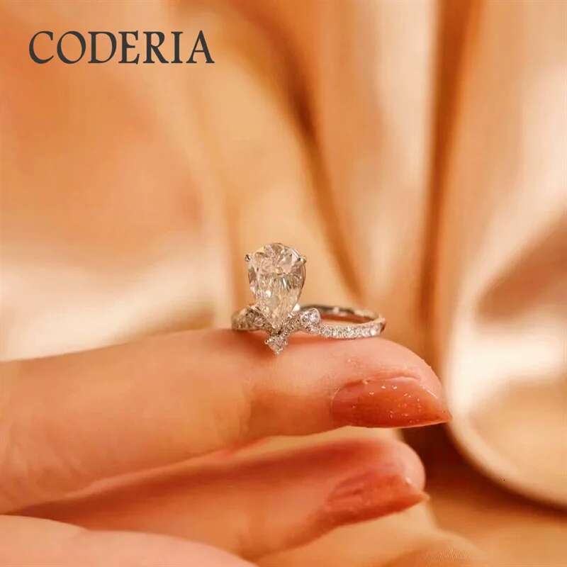 new 925 sterling silver wedding rings for women band pass diamond test 710mm 2 carat water drop moissanite ring fine jewelry