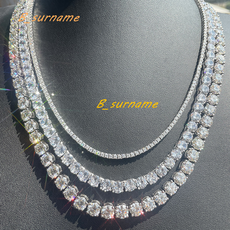 Fashion RTS 5mm Moissanite Diamond 7~26 Inches Sterling Silver S925 Tennis Chain Moissanite Hip Hop Jewelry