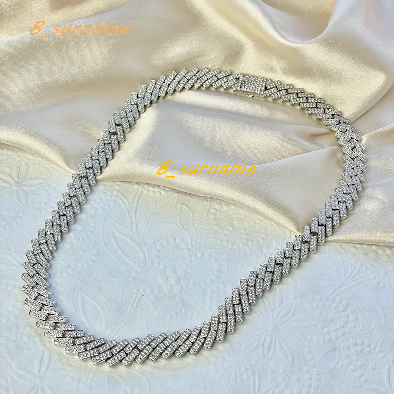Beautiful Full White Moissanite Diamond Cuban Link Necklace 925 Starling Silver Necklace Customized Jewelry Gift for Men Women