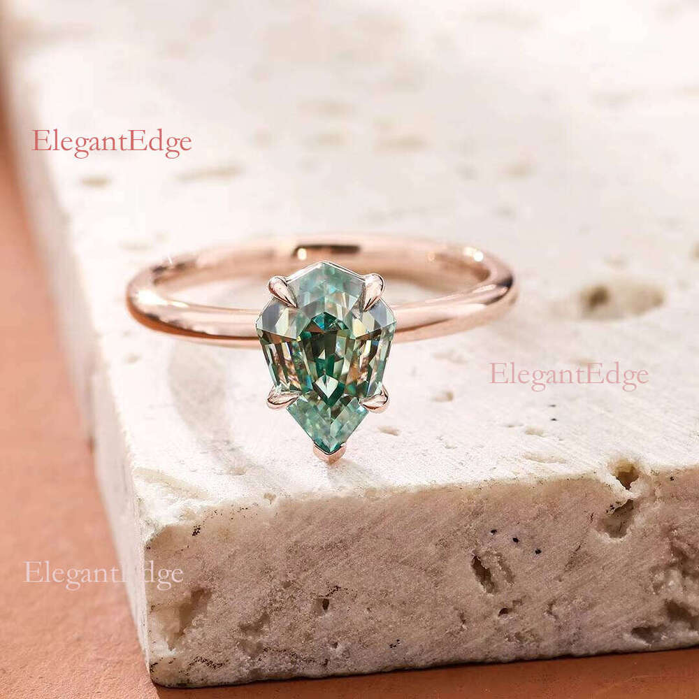Green Blue Vvs 2ct Pear Cut 14k Solid Rose Gold Silica Ring Unique Engagement Boutique Jewelry