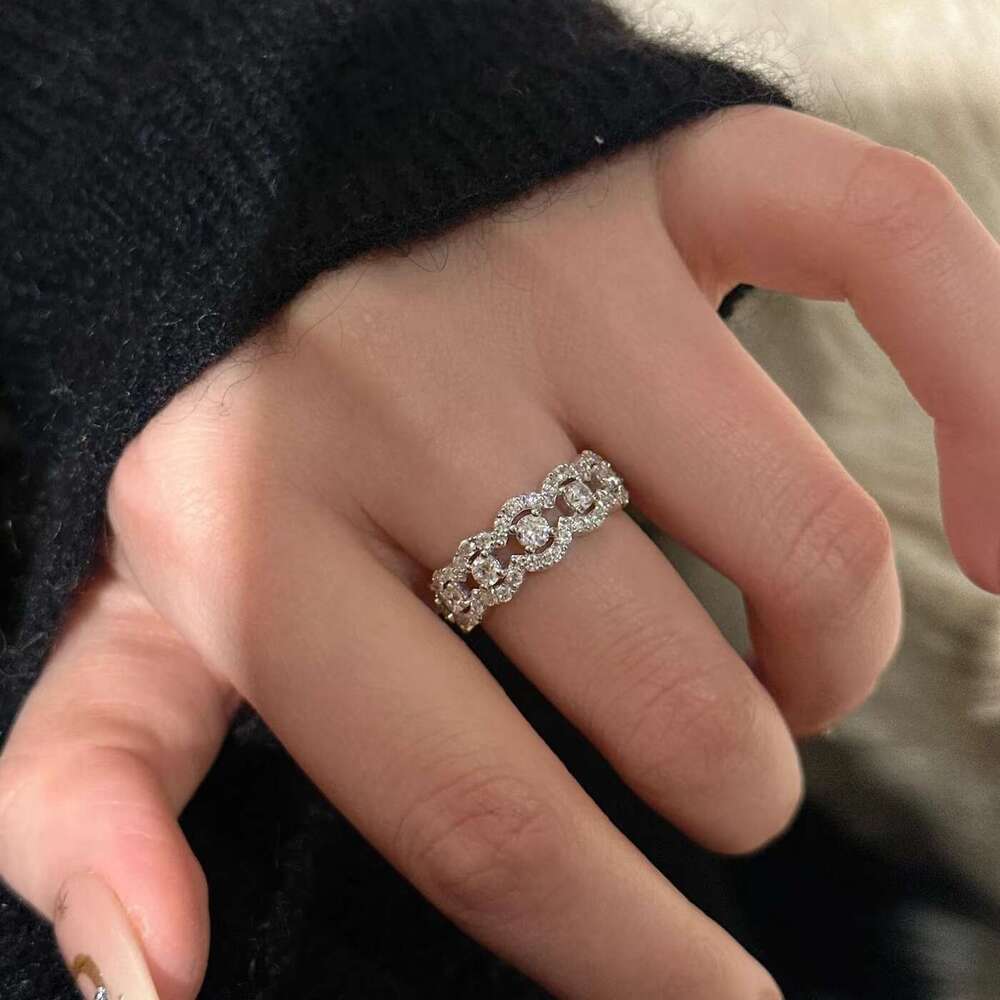 Stacking Ring Moissanite Sterling Silver Hollow Lace Row for Women Simple Niche Hand Jewelry Fashion High-End Wholesale