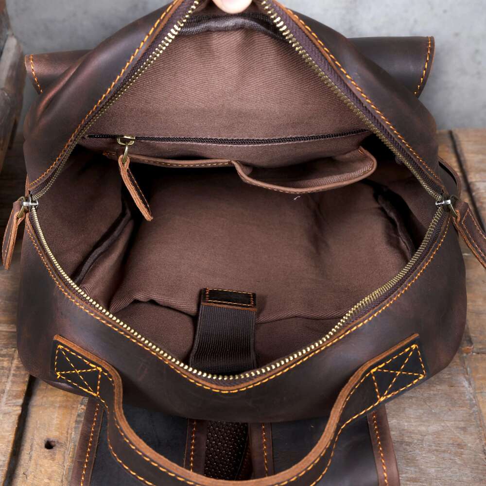 S.Worker Vintage Genuine Backpack Laptop Crazy-Horse Leather School Outdoor Travel Weekender Shoulder Bag
