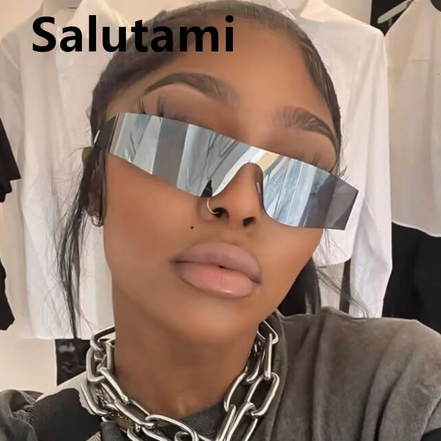 Unique Sexy Frameless Y2K Sunglasses For Women Vinatge One Piece Shield Silver Mirror Sun Glasses Female Hip Hop Shades Men 251125