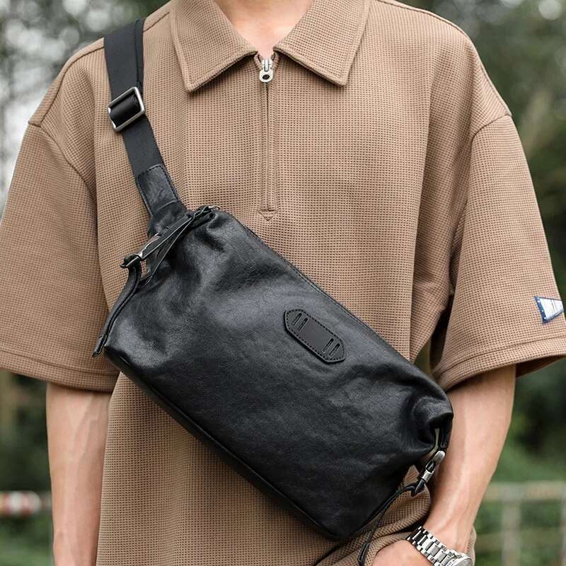 Wmnuo Cow Chest Bag Casual Classic Pillow Messenger Crossbody Men Genuine Leather Cowhide Male Shoulder Sling Waist Bags