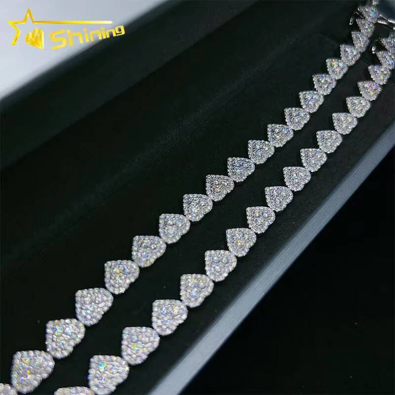Fast Delivery Heart Iced Out Chain 925 Sterling Silver Pass Diamond Tester GRA Certified VVS Moissanite Bracelets
