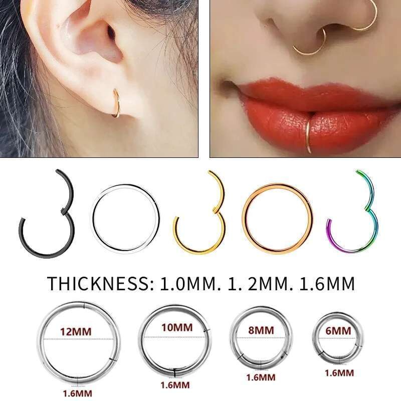 1Pc Stainless Steel Nose Hoop Septum Piercing Clicker Hinged Segment Rings Lip Helix Daith Conch Cartilage Earrings Sexy Jewelry