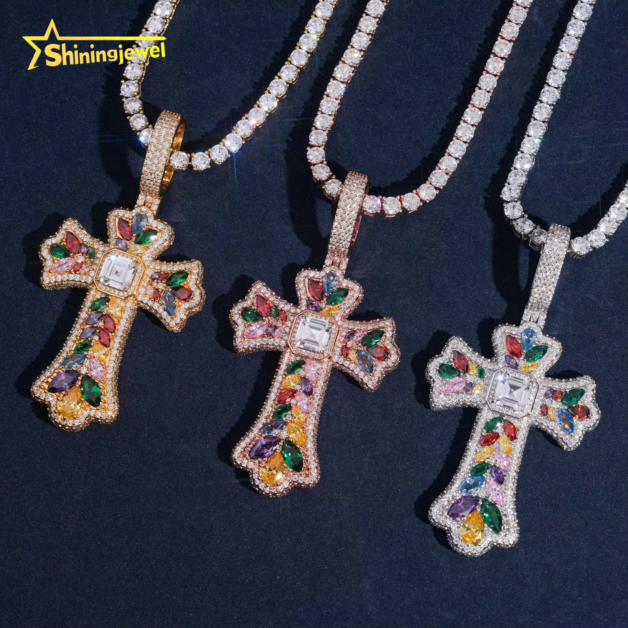 Luxury Colorful Multi Cutting Fashion Hip Hop Rapper Men Jewelry Pendant Brass 5A CZ Iced Out Cubic Zircon Diamond Cross Pendant