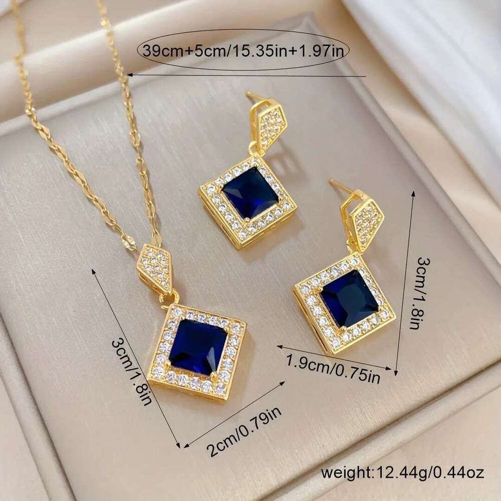 Exquisite Geometry Square Necklace Earrings Bracelet Charm Ladies Jewelry Fashion Bridal Accessory Set Romantic Gift